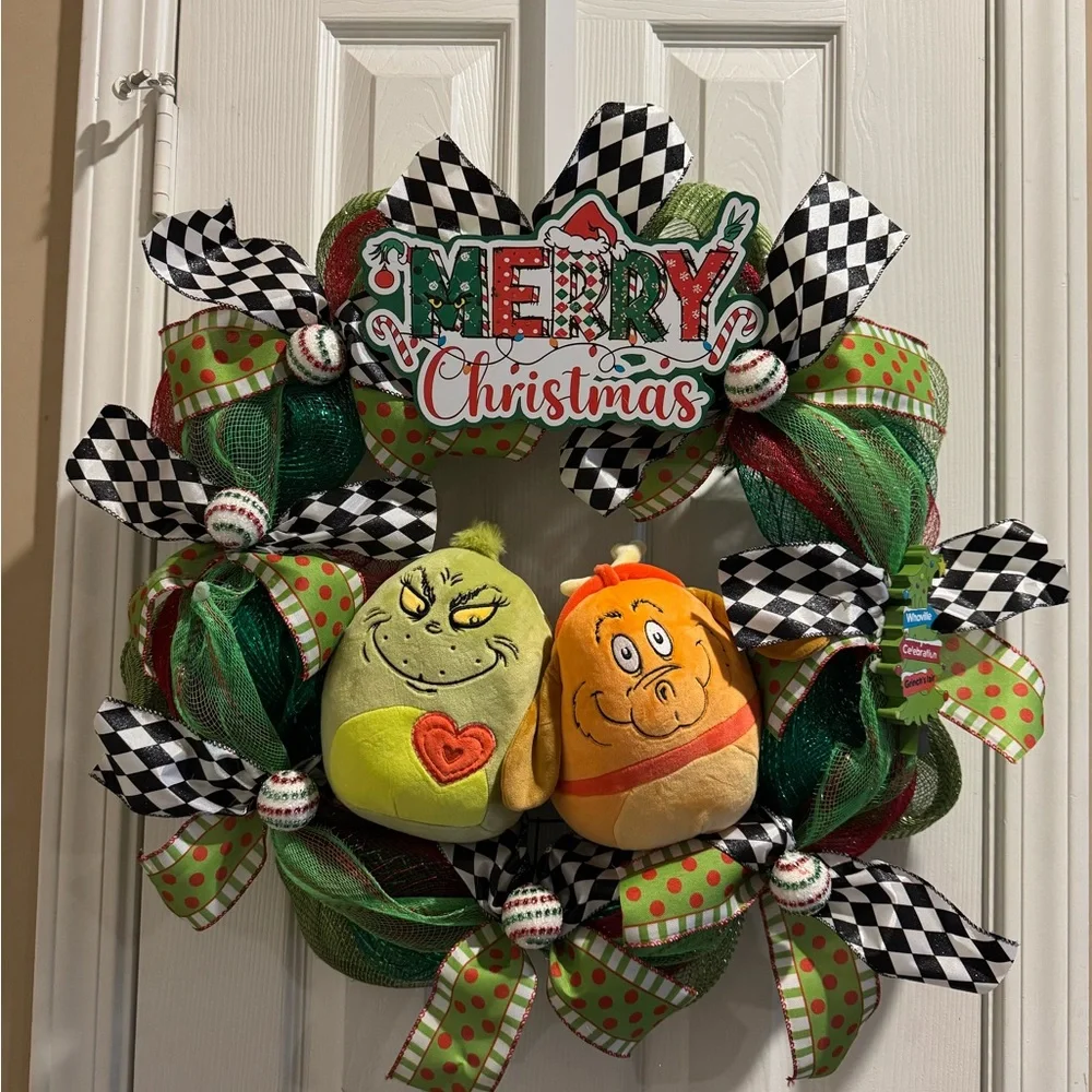 Festive Christmas Wreath with Plush Characters